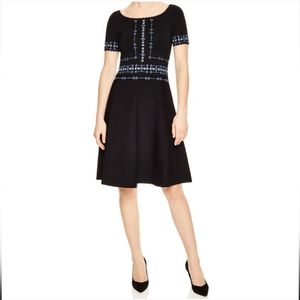 Sandro Paris Safe knit embroidered beaded dress, US 10 Sandro 40, Black, blue